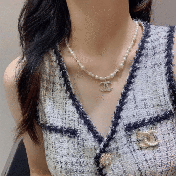 Chanel Pearl Choker Necklace With Star And Cc Pendant Silver-Tone