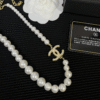 Chanel Pearl Choker Necklace With Cc Logo Pendant Gold-Tone