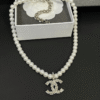 Chanel Pearl Choker Necklace With Rhinestone Cc Pendant Silver-Tone