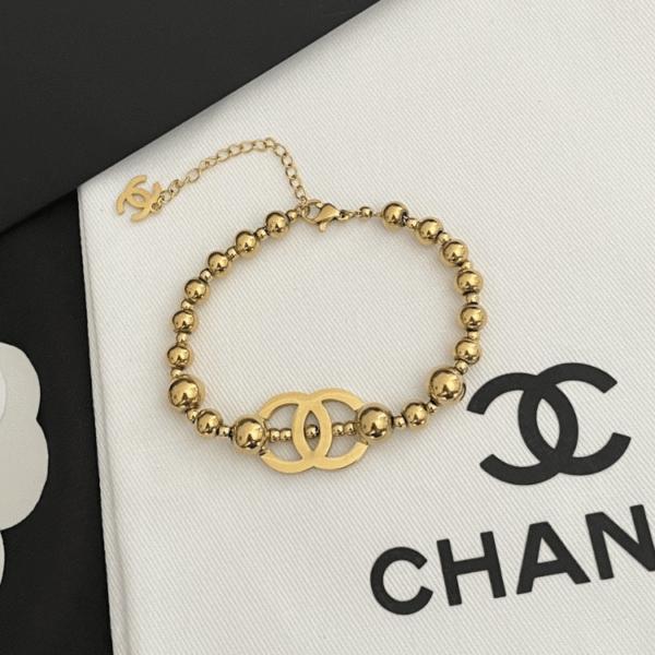 Chanel Cc Logo Bead Bracelet Gold-Tone