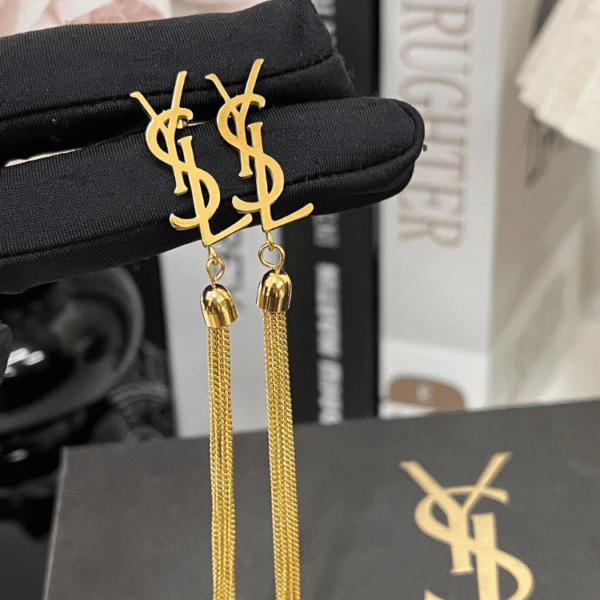 Yves Saint Laurent Cassandre Logo Tassel Earrings Gold-Tone