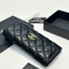 Chanel Quilted Long Flap Wallet Black 7.7 Inches