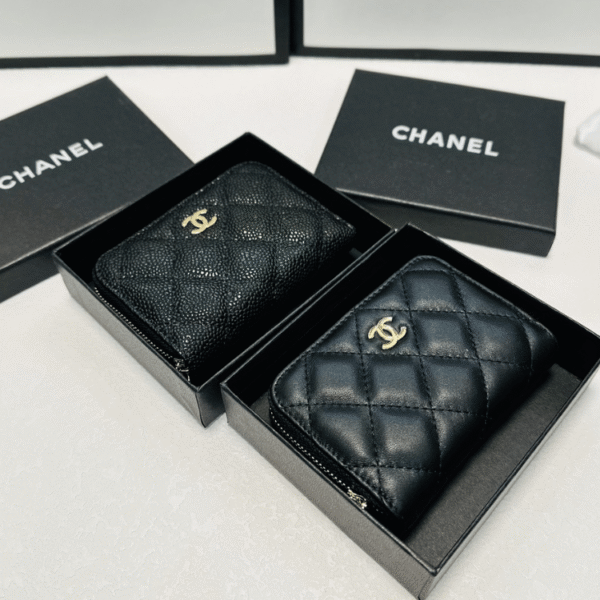 Chanel Zipped Coin Purse Black Gold Hardware 3.5 Inches