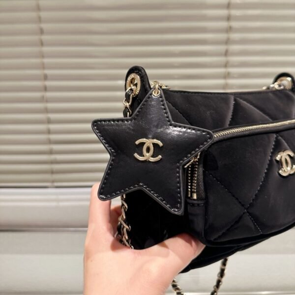 5-48 Chanel Clutch With Chain Velvet Effect Nylon And Gold Tone Metal Black 8.3 Inches Ap4771 B21406 94305
