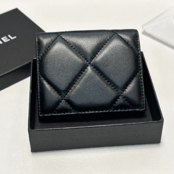 Chanel 19 Tri-Fold Wallet Black Gold/Chain Hardware 4.3 Inches