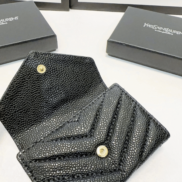 Saint Laurent Envelope Tri-Fold Wallet Black Grain De Poudre 3.5 Inches