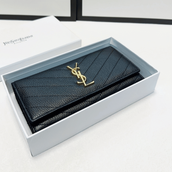 Saint Laurent Envelope Long Wallet Black Grain De Poudre 7.5 Inches
