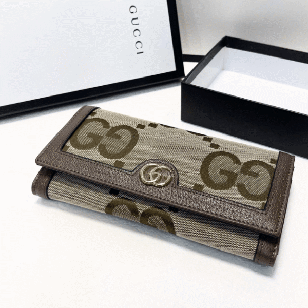 5-496 Gucci Jumbo Gg Monogram Flap Wallet Brown 7.5 Inches