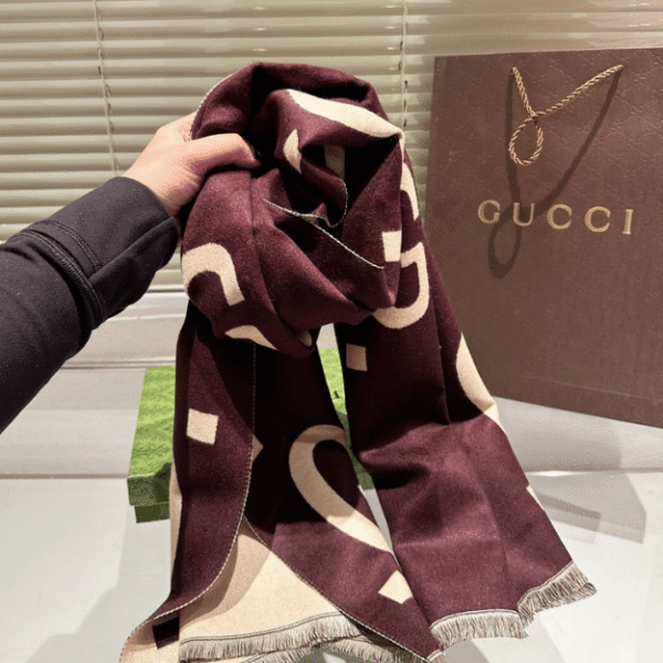 Gucci Jumbo Gg Monogram Wool/Cashmere Scarf Burgundy/Beige 74.8 Inches