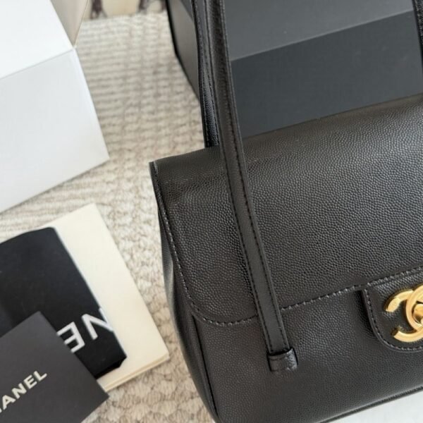 Chanel Small Flap Bag Grained Shiny And Gold Tone Black 8.7 Inches AS6130 B23483 94305