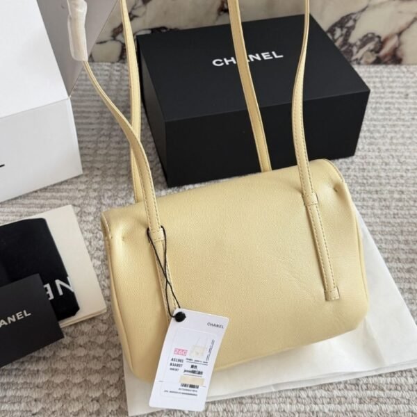 5-56 Chanel Small Flap Bag Grained Shiny And Gold Tone Light Yellow 8.7 Inches