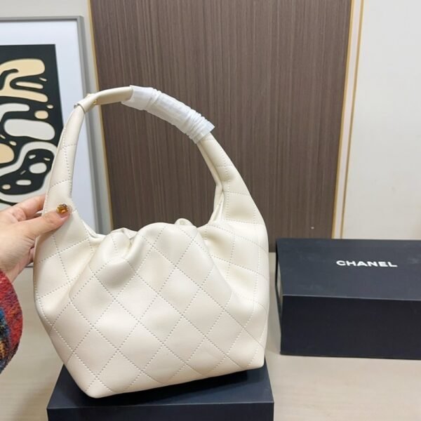 5-68 Chanel Mini Hobo Handbag Gold Tone Hardware Beige 7.5 Inches AS5976B22897U4531