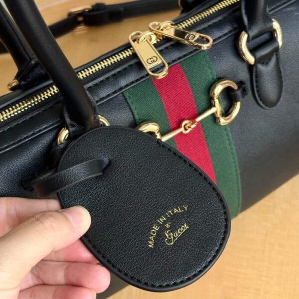 Gucci Borsetto Medium Boston Bag Black Leather 11 Inches 866732 AAGIQ 1053