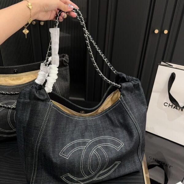 Chanel Coco Cabas Shopping Bag Denim Dark Blue 14.2 Inches