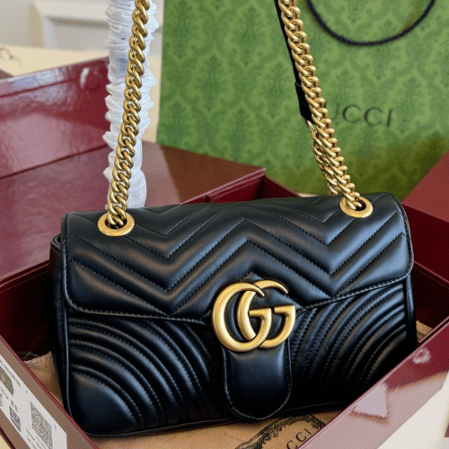Gucci Gg Marmont Medium Matelassé Shoulder Bag Black 10.2 Inches