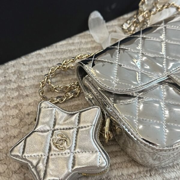 5-75 Chanel Mini Flap Bag Star Coin Purse Silver 9.4 Inches AS4648 B14873 Nt666