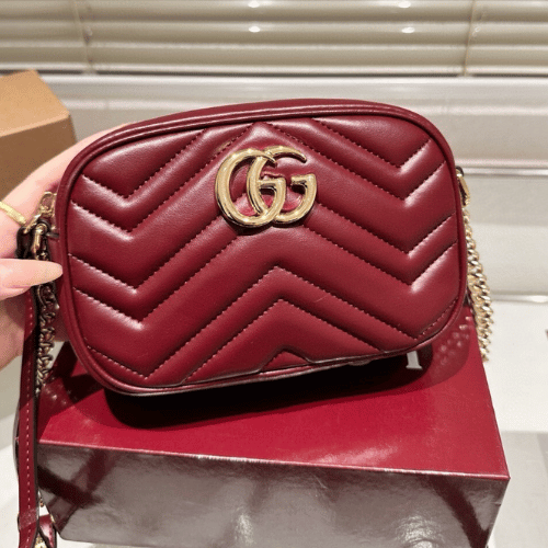 Gucci Gg Marmont Small Camera Bag Burgundy 9.4 Inches