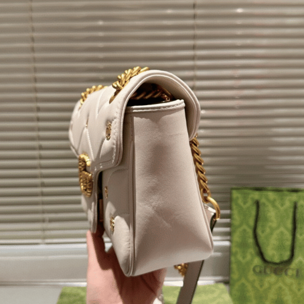 5-81 Gucci Gg Marmont Large Studded Matelassé Shoulder Bag Ivory White 10.2 Inches