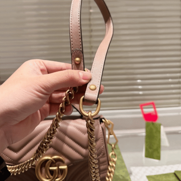 Gucci Gg Marmont Top Handle Chain Shoulder Bag Nude 8.3 Inches