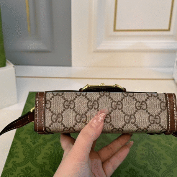 6-101 Gucci Horsebit 1955 Box Phone Bag Brown 7.1 Inches