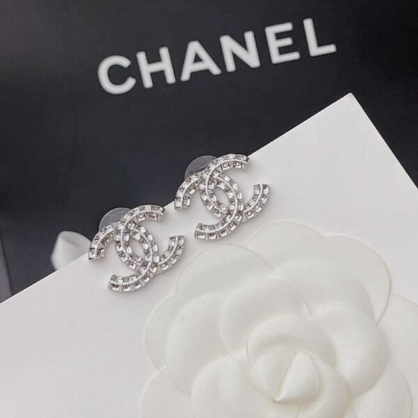 Chanel Cc Crystal Stud Earrings Metal Silver