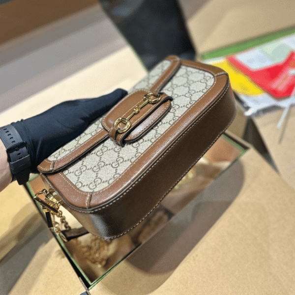 Gucci Horsebit 1955 Mini Shoulder Bag Gg Brown 9.1 Inches