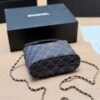 6-11 Chanel Cc Logo Long Flap Wallet Gold Black 7.5 Inches