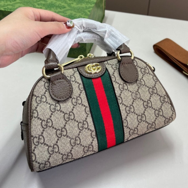 Gucci Ophidia Mini Boston Bag Brown 8.3 Inches