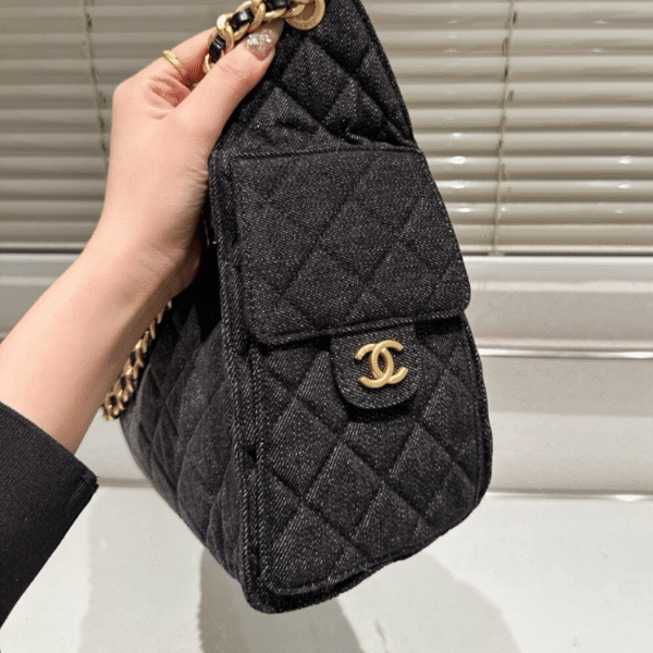 Chanel 25 Hobo Bucket Bag Black 10.2 Inches
