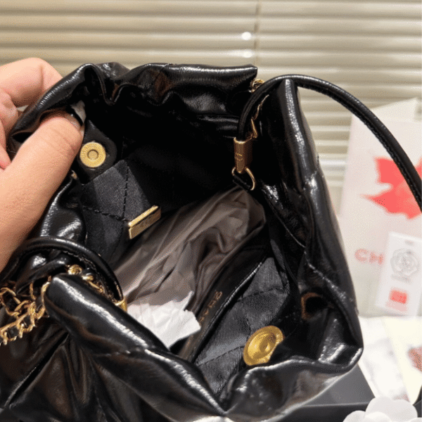 Chanel 22 Mini Drawstring Bucket Bag Black Pearl 7.9 Inches