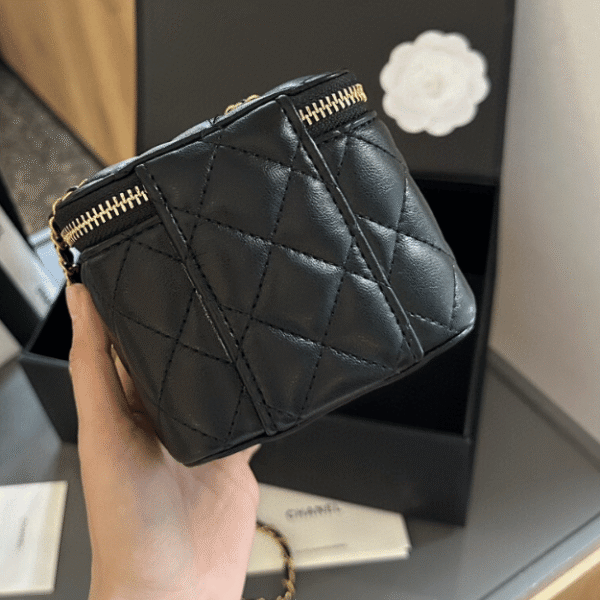 Chanel Mini Vanity Case With Gold Ball Black 4.3 Inches