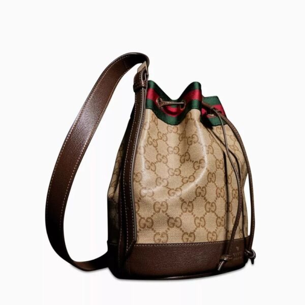 Gucci Venice Small Bucket Bag GG Canvas Sand Brown 8.1 Inches