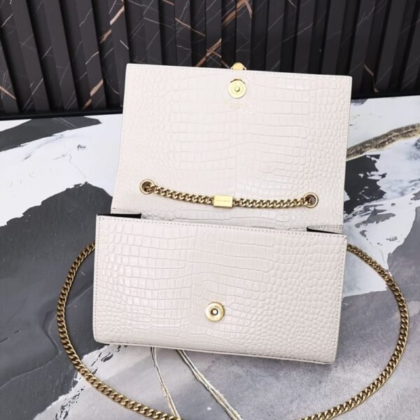 Saint Laurent Kate Medium Tassel In Crocodile White 9.4 Inches