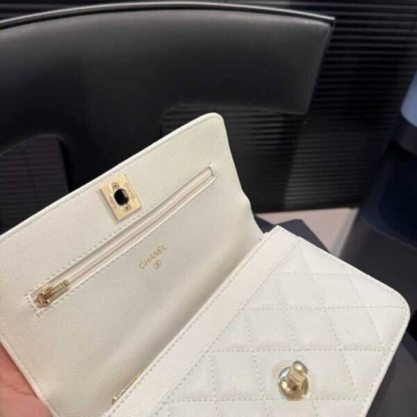 6-19 Chanel Clutch With Strap Shiny Crumpled With Imitation Pearls White 7.9 Inches Ap3803 B15603 10601