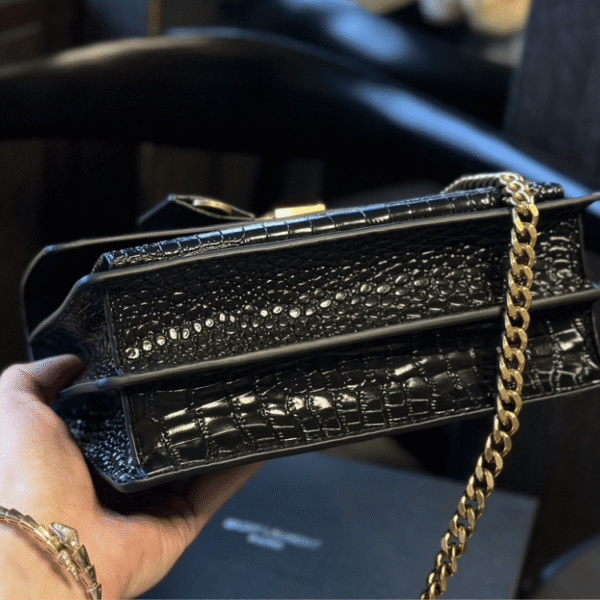 6-236 Saint Laurent Sunset Bag Black Croc 9 Inches 442906DND0J1000