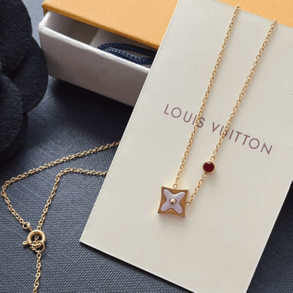 Louis Vuitton Monogram Flower Pendant Necklace Gold-Tone
