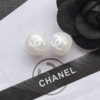 Chanel Cc Logo Round Stud Earrings White Resin/Pearl Silver-Tone