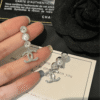Chanel Cc Logo Drop Earrings With Pearls And Rhinestones Silver-Tone