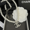 Chanel Pearl Choker Necklace With Rhinestone Cc Pendant Silver-Tone