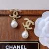 Chanel Cc Logo Drop Earrings With Pearls Gold-Tone