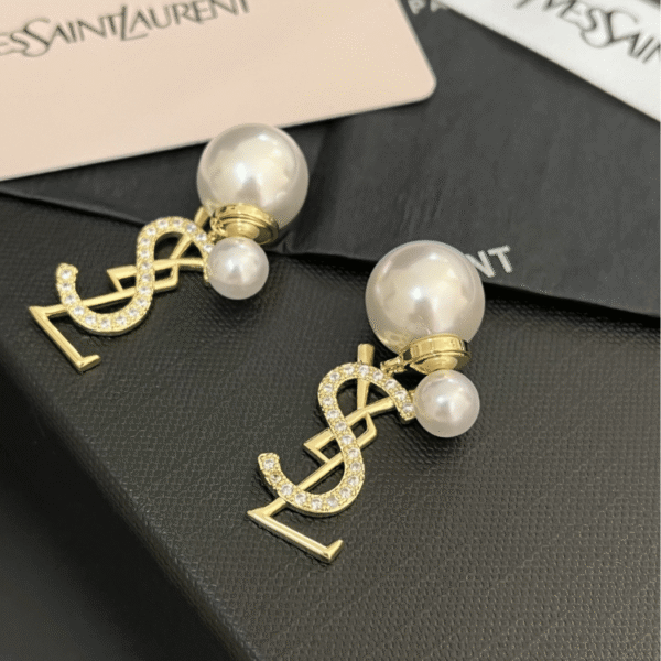 Yves Saint Laurent Cassandre Logo And Pearl Double Earrings Gold-Tone