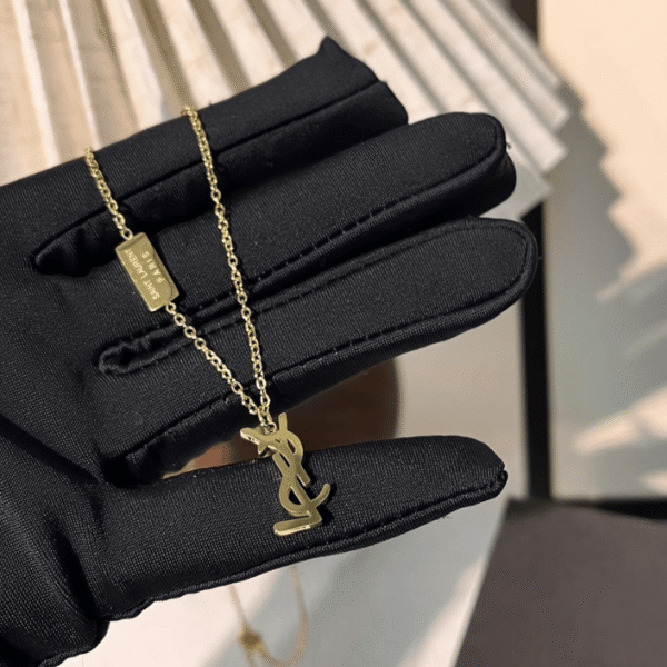 Yves Saint Laurent Cassandre Logo Pendant Necklace Gold-Tone