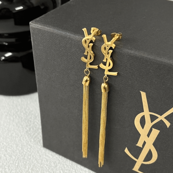 Yves Saint Laurent Cassandre Logo Tassel Earrings Gold-Tone