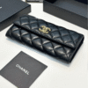 Chanel Quilted Long Flap Wallet Black 7.7 Inches