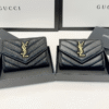 Saint Laurent Envelope Tri-Fold Wallet Black Grain De Poudre 3.5 Inches