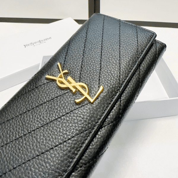 Saint Laurent Envelope Long Wallet Black Grain De Poudre 7.5 Inches
