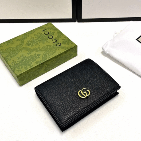 ‎Gucci Gg Marmont Card Case Wallet Black 4.3 Inches 456126 Cao0G 1000