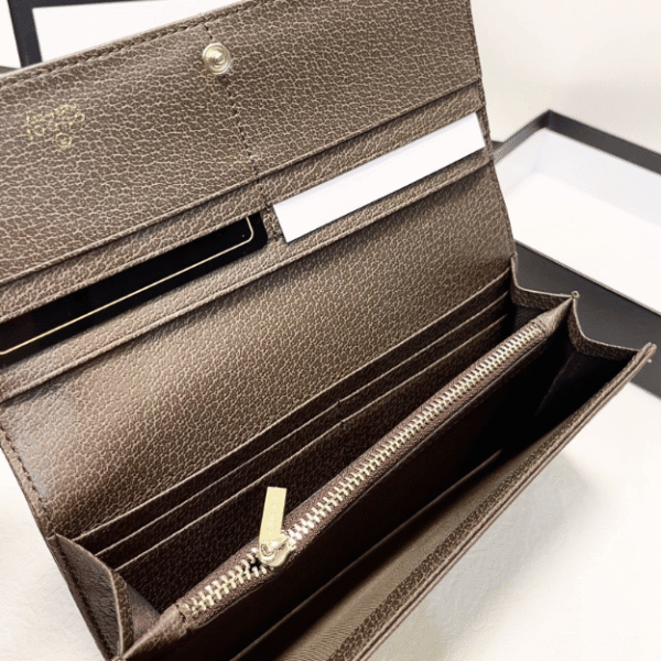6-315 Gucci Jumbo Gg Monogram Flap Wallet Brown 7.5 Inches