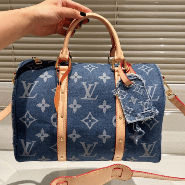 6-356 Louis Vuitton Keepall 30 Denim Monogram Blue 12 Inches