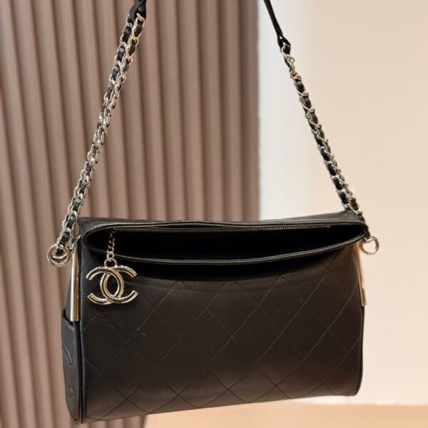 Chanel Ultimate Soft Hobo Bag Silver Hardware Black 15 Inches